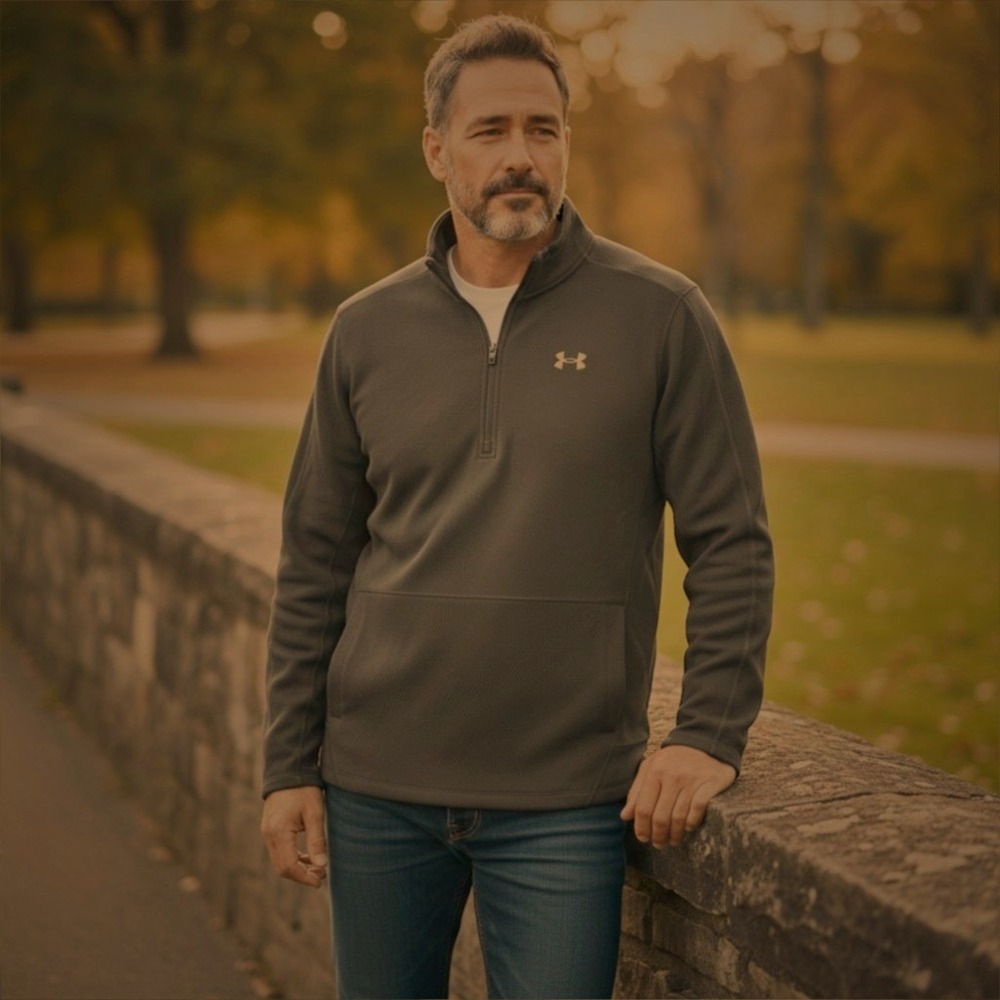 Under Armour ColdGear Men's 2XL Brown Waffle Knit Quarter Zip Pullover Hoodie